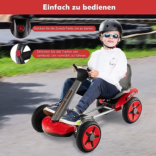 GOPLUS 12V Elektrisches Kinderfahrzeug, Gokart mit verstellbarem Lenkrad und Sitz, LED-Lichter, Klappbares Design, Tretauto zum Reiten für Jungen und Mädchen von 2-5 Jahren (Rot) – Bild 4
