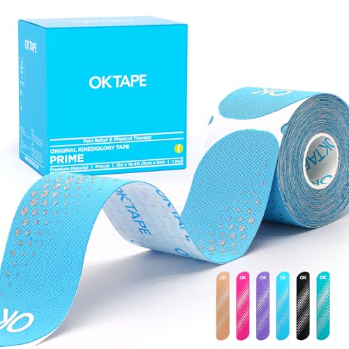 Image of OK TAPE Synthetic Precut Kinesiology Tape for Protection, 2inx6.4ft 20PCS | Waterproof Kinesiology Athletic Tape for Joint & Muscle，Wrist Support, Reflective and Durable Tape Blue