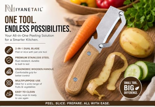 Image of Multi-Functional Stainless Steel Vegetable Peeler with Wooden Handle & Bottle Opener | Single Blade Peeler for Fruits & Vegetables | Sharp, Durable & Easy-Grip Kitchen Tool (1 Pc)