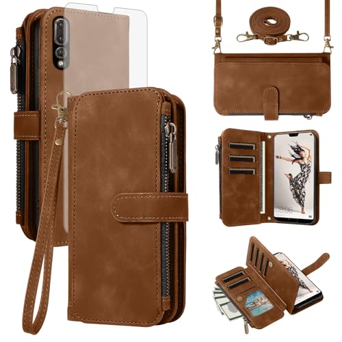 Housse Huawei P20 Pro chaine bandoulière pour femme active look marron