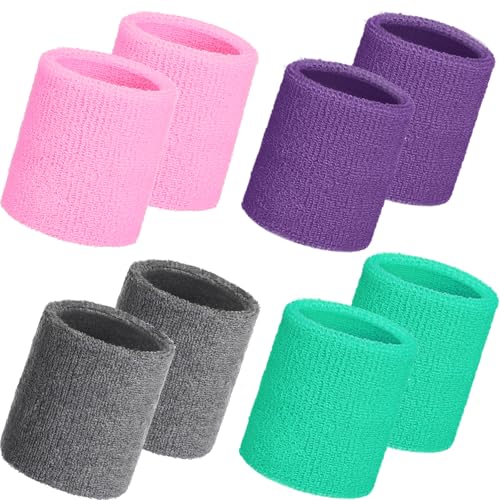 Image of WILLBOND 8 Pack Wrist Sweatbands Sports Wristbands Tennis Sweatbands Neon 80s Thick Cotton Gymnastics Sweat Band Athletic Football Soccer Sports Wristband for Men Women Party