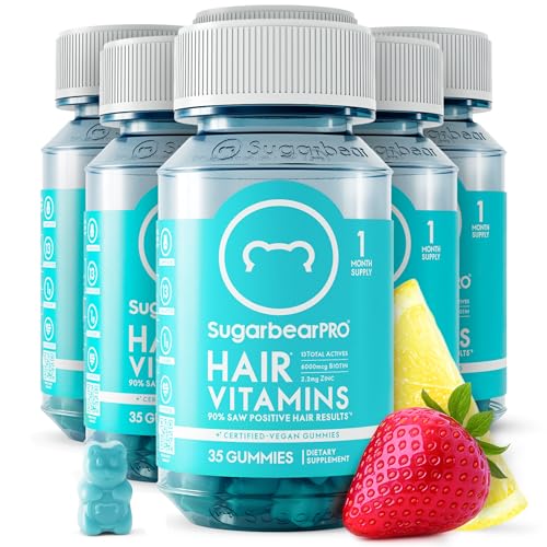 SugarBearPro Hair Vitamin Gummy 6 Month Supply Extra Strength Biotin 6000mcg, Growth for Men & Women, Vegan Vitamin B12, MSM, Inositol, Omega 3, Elderberry, Certified Kosher, Halal, Cruelty-Free