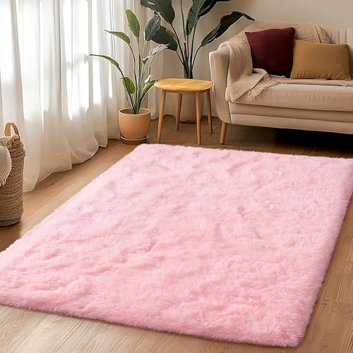 2x3 Fluffy Pink Area Rug - Soft Cute Shag Fuzzy Rug for Bedroom - Anti-Skid Living Room Girls Rug Pink Home Decor