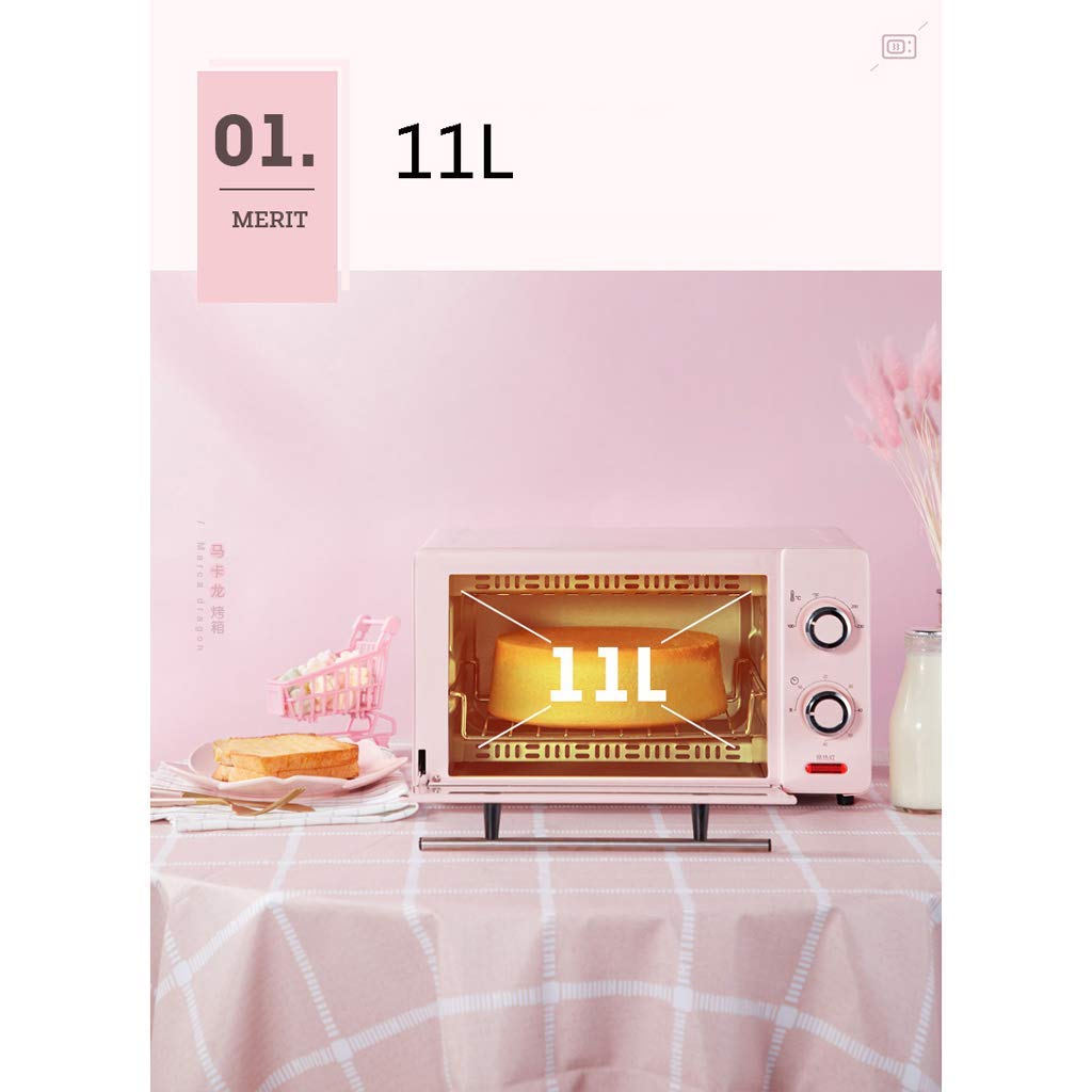 Mini Forno Elettrico Multifunzione per Uso Domestico 1000W 11L Temperatura controllabile 100-230 ℃ e 60 Minuti Scatola per Cottura del Pane Porta in Vetro temperato con Accessori (Verde)