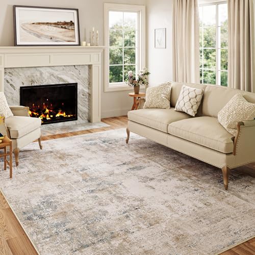 Waschbare Teppiche Gegend Teppich 150 x 210cm Beige Blau Modern Abstrakt Wohnzimmer Schlafzimmer Teppisch Groß rutschfest Kurzflor Weich Rugs for Living Room Carpet for Esszimmer Büro Beige/