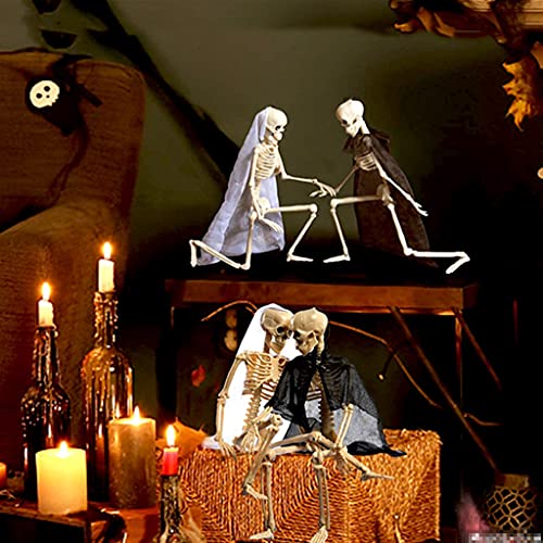 Esqueleto de Halloween de 16 Pulgadas, Cuerpo Completo, articulaciones móviles, Esqueletos para Halloween, Decoraciones de Cementerio para Interiores y Exteriores