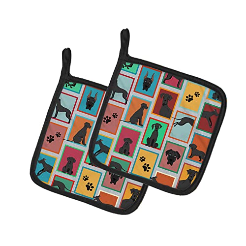 Caroline's Treasures MLM1156PTHD Lots of Black Great Dane Pair of Pot Holders Kitchen Heat Resistant Pot Holders Sets Oven Hot Pads for Cooking Baking BBQ, 7 1/2 x 7 1/2
