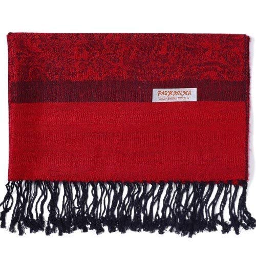 WorldCare® Pashimina Silk Scarf Jacquard Autumn Warp Winter Shawl Cashmere 2 Tones Soft Wedding Olive Red100695 | Pack of 1