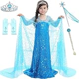 Traje de Princesa de Nieve con Guantes de Cetro de Corona de Peluca,Adecuado para Disfraces de Fiesta de Cumpleaños de...