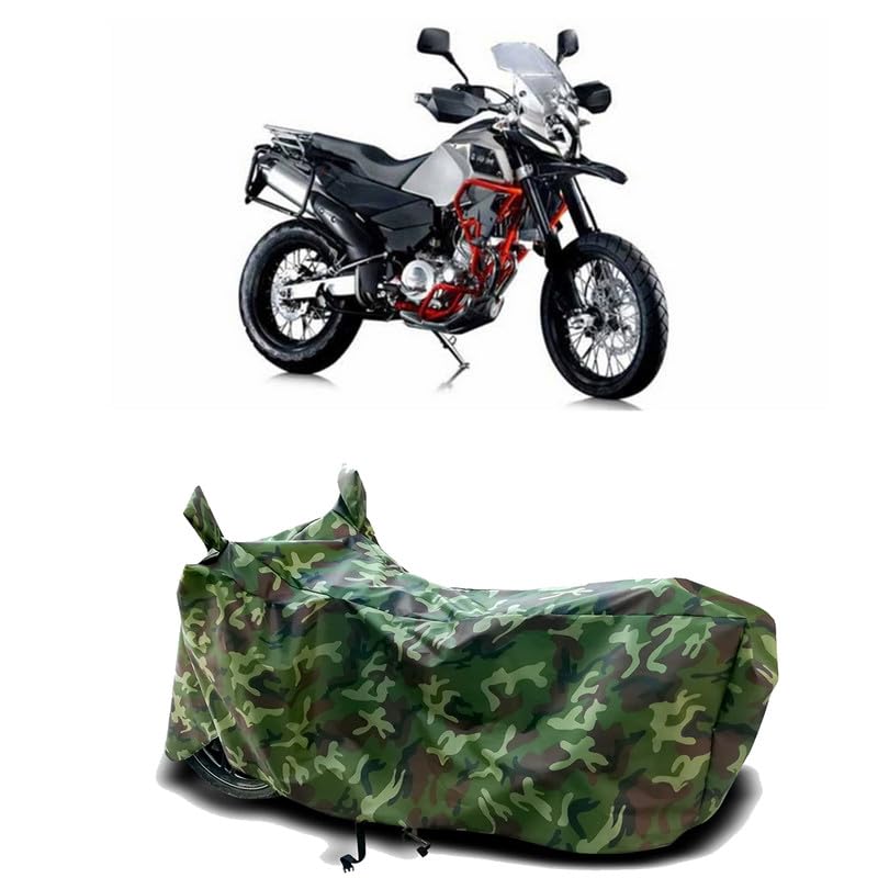 Image of DUFFEL-100% Heat Protection Two Wheeler Bike /Scooty Body Cover for SWM Superdual T BS6 Water Resistance /UV-Rays /Birds Dropping /Scratchproof /Dust Proof /Waterproof[Green Jungle Print]