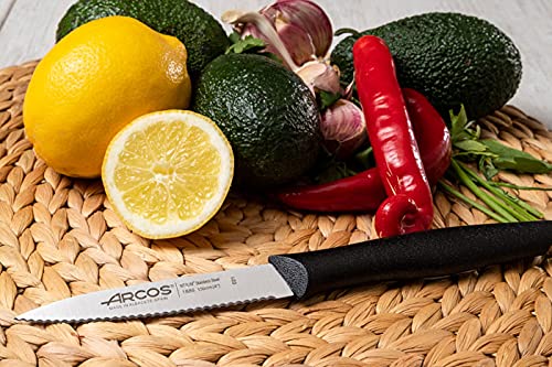 Miniatura 5 de Arcos Serie Nova, Cuchillo Mondador, Hoja Serrada de Acero Inoxidable de 100 mm, Mango de Polipropileno Color Negro (Paquete de 3)