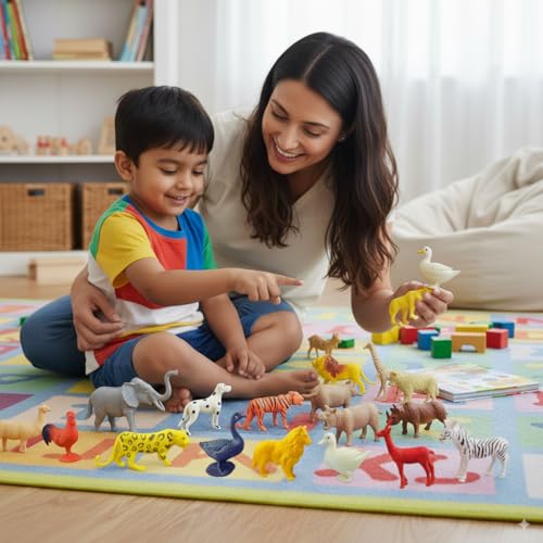 Image of ZESTHOME Animal Toys Set for Kids | Farm, Domestic & Wild Animal Figures | BPA-Free PVC | 6-8 cm | Educational PVC Rubber Toys for Boys & Girls | 24 pcs