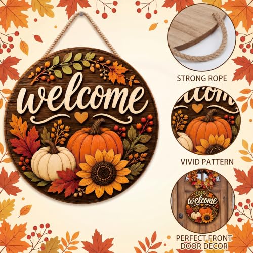Image of Fall Decorations for Home - Fall Thanksgiving Welcome Sign for Front Door