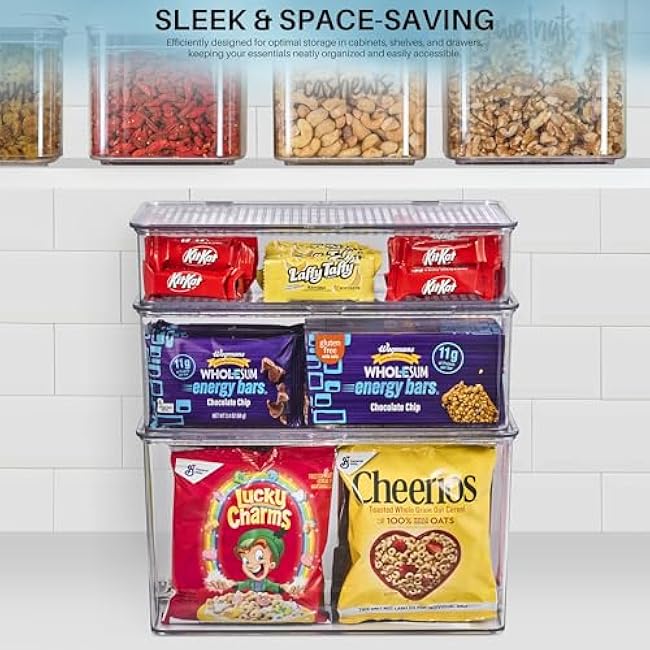 Pantry Storage Bins for with Hinged Lids