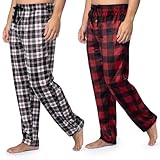Fruit of the Loom Men's Microsuede Fleece Sleep Pajama Pants, 2-Pack, Black Plaid/Red Check, Medium