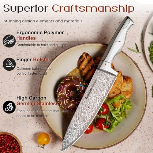 Knife Set, Astercook 15 Pcs Knife Sets for Kitchen with Block, Dishwasher Safe Kitchen Knife Set with Built-in Sharpener, German Stainless Steel Knife Block Set, Deba Knife for Fish Ergonomic Handle - Image 6