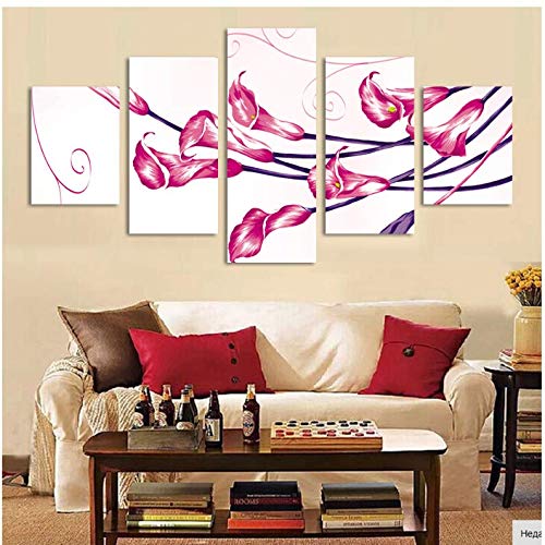 Peinture abstraite moderne fleur pourpre décoration murale salon tableau toile 5 pièces