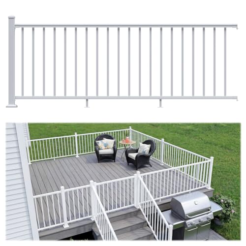 Egadis 1 Pack 36 in. H x 8 ft. W White Porch and Deck Railing Kit, Aluminum Railing Kit, Textured AAMA 2604 Powder-Coat Finish Modular Railing for Outdoor Decks, Porches & Balconies(1 Post, 1 Panel)