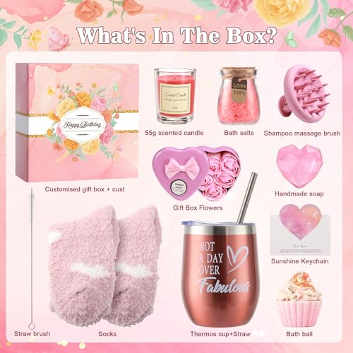 11 pcs Birthday Gifts for Women, Not A Day Over Fabulous Personalised Basket Gifts for Her Ideas Presents for Her,Best Friends, Wife, Mom, Daughter, Sister, Aunt,Friendship Gifts Box Set