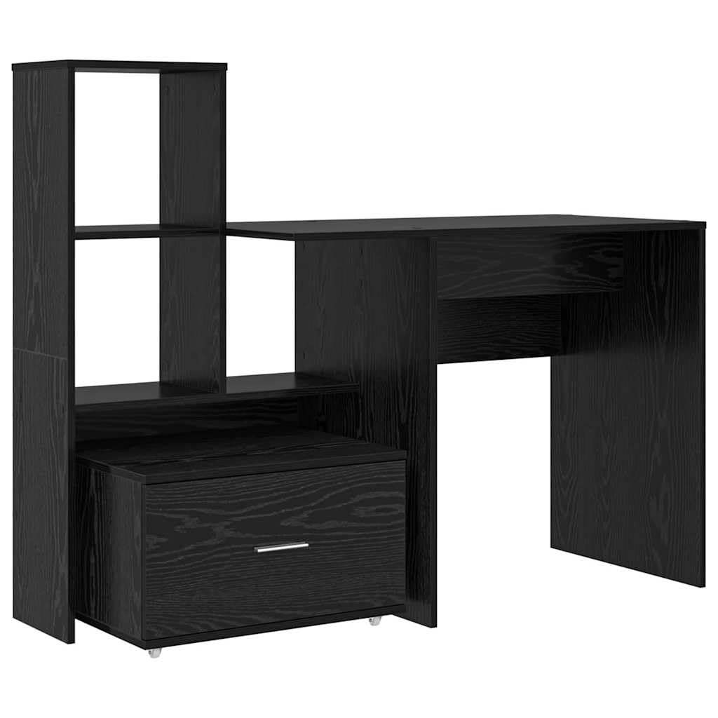 Bureau informatique avec rangement chêne noir pour télétravail dans le salon