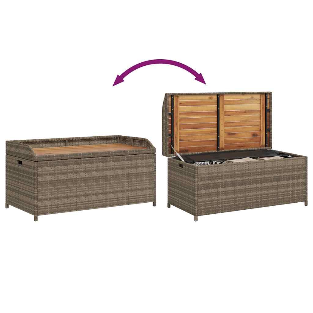 vidaXL Banco con almacenaje Madera Acacia ratán PE Gris 100x50x52 cm