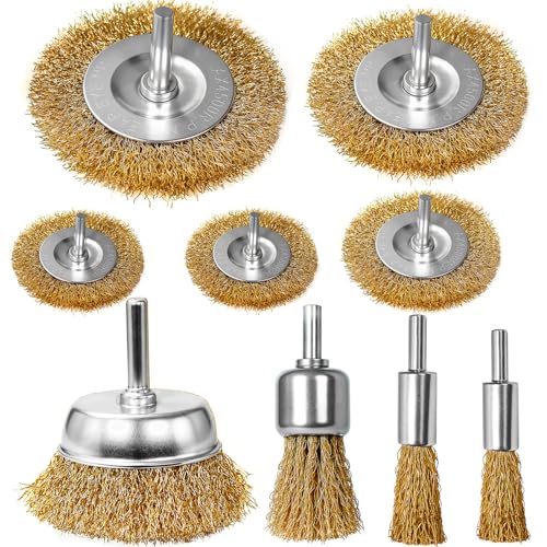 9 Pcs Carbon Steel Wire Brush for Drill Rust Removal Kit,Wire Whe...