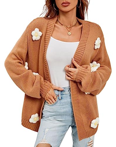 CHARTOU Women's Kawaii 3D Floral Applique Open Front Cardigan Sweater Y2k Knitwear2