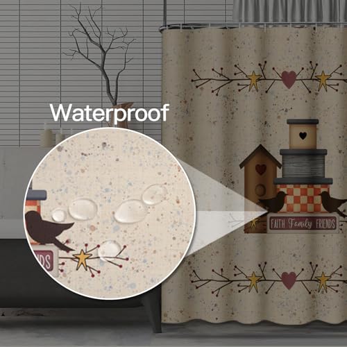 Semtomn YL-1 Shower Curtain Waterproof Polyester Fabric 72 X 72 Inches Heart Primitive Faith Family Friend Country Pip Berry Birdhouse Set thumb #1
