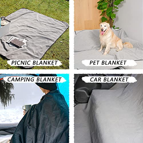 ACUSHLA wasserdichte Fleece-Decke, Campingdecke für kaltes Wetter, Outdoor, Strand, Picknick, Stadion, Fußball, Auto, isoliert, Winddicht, sandfest und maschinenwaschbar, 145x 200 cm, Grau