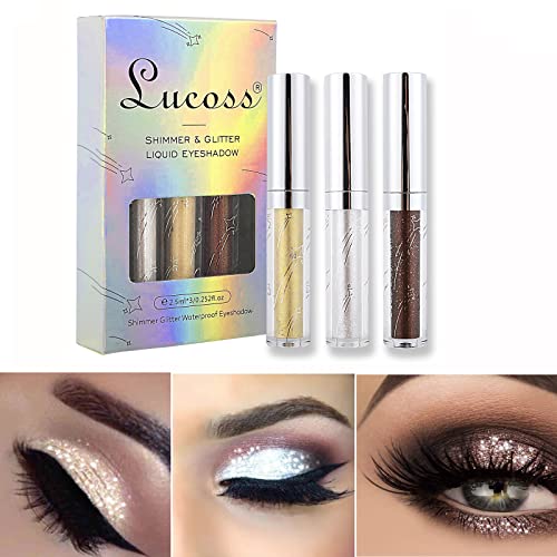 Fard à paupières,Fard à Paupière Paillette Liquid Shine Matalic Maquillage Yeux Imperméable Glitter et Glow Ombre à paupières liquide Eyeshadow (101+103+107) Cover