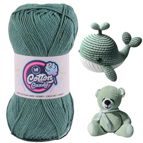 Image of NESTNHAVEN Cotton Candy 100% Cotton Yarn - (100g, 185 Meters) - Luxury Yarn for Crochet, Amigurumi, Embroidery, Toys, Garments, Flowers and Hobby, Projects. (Spanish Green) | (500 Gm)