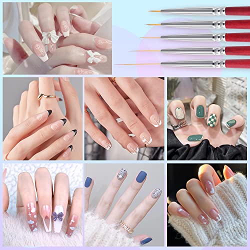 5 Pcs Long Nail Art Liner Brushes, 24/18/12/9/6Mm Nail Detail Brush Thin Nail Design Brush Pen Set For Nail Painting Drawing #TOP6