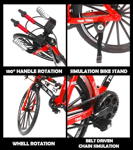 Image of VGRASSP 1:8 Scale Die Cast Racing Bicycle Toy for Kids - The Alloy Metal Off-Road Decorative Showpiece Realistic Design Bike Features Moveable and Rotating Handle, Wheels, Pedals (Red)