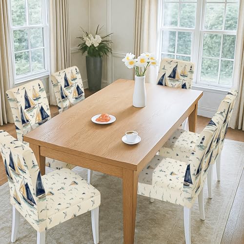 Housse de chaise extensible pour masquer les chaises abîmées motif mer