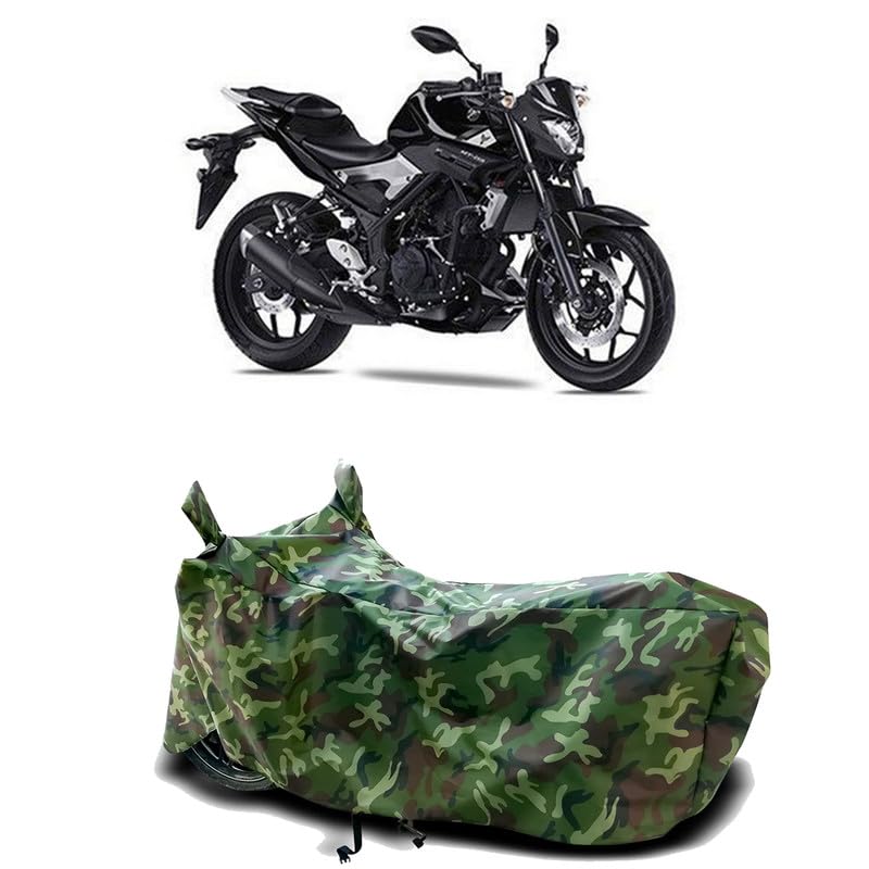 Image of DUFFEL-100% Heat Protection Two Wheeler Bike /Scooty Body Cover for Yamaha MT 03 BS6 Water Resistance /UV-Rays /Birds Dropping /Scratchproof /Dust Proof /Waterproof[Green Jungle Print]