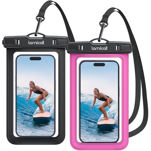 Image of Lamicall Waterproof Phone Pouch Case Bag for iPhone 17 16 15 14 13 12 Pro Max Plus XS, Swimming Equipment Bags for 4-7inches, Bright Red & Black