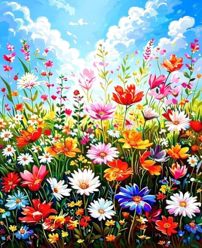 数字油絵 花 数字キットによる絵画 空 Paint by Numbers DIYペイント 大人の 初心者 子供用 簡単に塗れる アクリル水彩絵の具 手芸 画材 手工芸 キット 3つのペイントブラシと1つのセットのアクリル顔料を使用 ホーム オフィス装飾 G