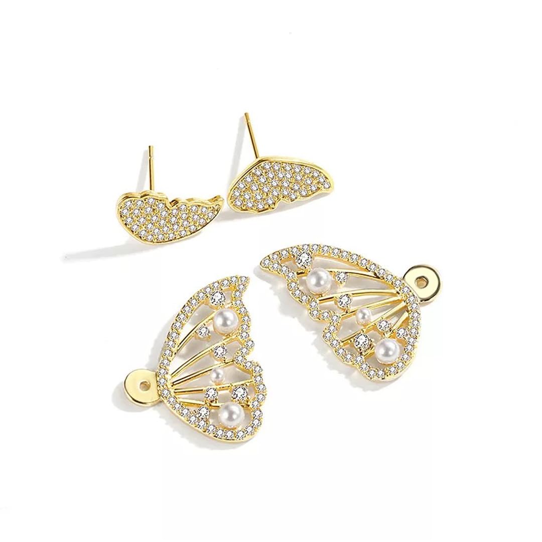 Vembley Korean Pearl And Cubic Zirconia Studded Double Sided Butterfly Stud Earrings For Women And Girls (B0CJNY5MZR) Amazon Price History, Amazon Price Tracker