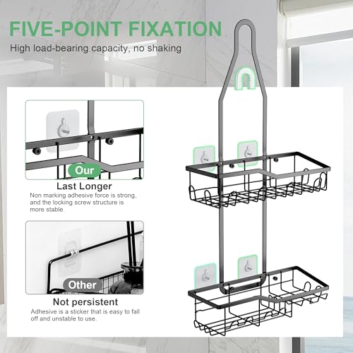 Shower-Caddy-HangingRustproof-Anti-Swing-Shower-Organizer2-Tier-Hanging-Bathroom-Caddy-Anti-swing-and-Non-slipBathroom-Organizer-with-18-Hooks-for-RazorSponge-Black-Large