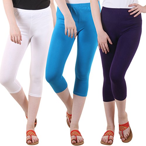 Image of DIAZ Women's Super Combed Cotton Elastane Stretch Slim Fit Printed Capri -Pack of 3
