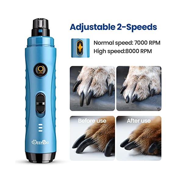 Deeloki dog nail grinder with led light upgraded 2 speeds painless pet dog nail trimmers and clipper super quiet best cat dog nail clipper kit for large small dogs pets cats breed paws quick grooming - image 6