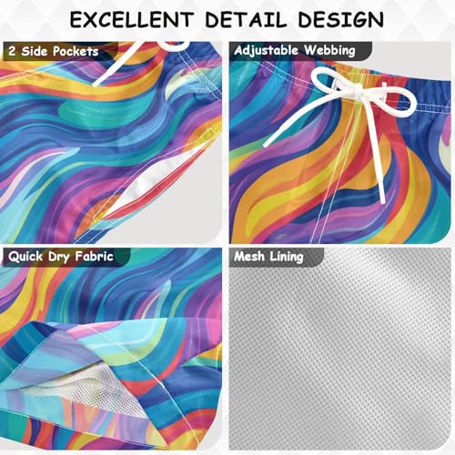 Pigsaly Boys' Swim Board Shorts Rainbow Wave Boy's Swim Trunks Kids Swimwear XS3