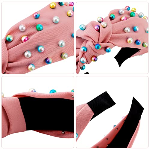 Aco-Uint 3 Pack Headbands For Women, Non-Slip Knotted Headbands Pearl Headbands, Colorful Faux Pearl Hairbands Wide Headbands Hair Accessories For Women #TOP5