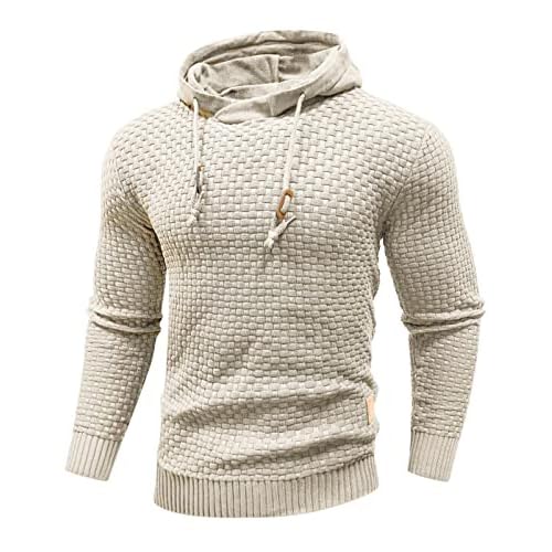 Zaitun Mens Hooded Sweatshirt Long Sleeve Solid Knitted Hoodie Pullover Sweater