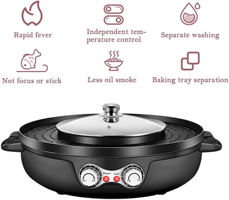 2200W Dual Temperature Control Electric 2 in 1 Hot Pot & Barbecue Smokeless Non-Stick Electric Grill Machine Party