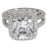 Amazon Collection Platinum Cushion Cut Diamond Ring (GIA Certified 5.11 ct center, 5.95 cttw, I Color, VS1 Clarity), Size 6