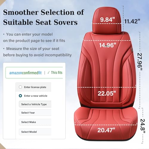 Image of Coverado Car Seat Covers for Front Seat, Luxury Leather Seat Cover, 2 PCS Waterproof Seat Cover, Automotive Seat Covers, Driver Car Seat Protector, Universal Car Seat Cushions Fit for Most Cars(Red)