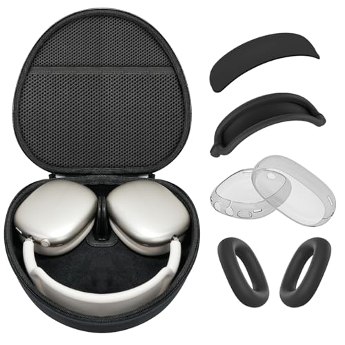 Image of Hard Case for AirPods Max 2 Supports Sleep Mode, Travel Carrying Headphone Case with AirPods Max 2 /1 Clear Ear Cups Cover /Silicone Earpad Case /Headband Cover, Protective Portable Storage Bag, Black