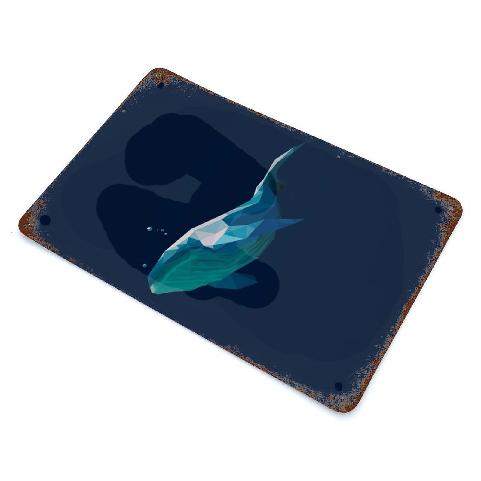 Whale Vintage Wall Sign 11.8"x7.9", Rust Effect Metal Decor for Office, Studio And Wall Decor
