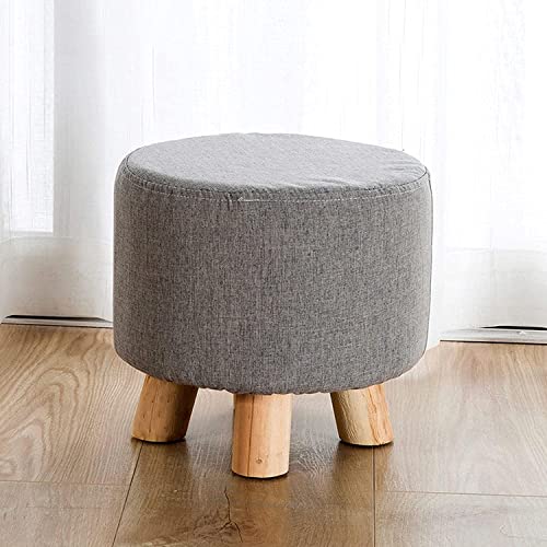 Tabouret Rond avec Pieds en Bois gris en lin 28x28x25 cm